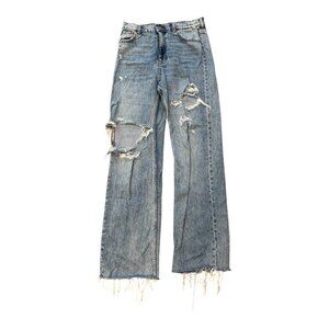 Zara Womens Wide Leg High Rise Jeans Size 8 Light Wash Denim Ripped Distressed